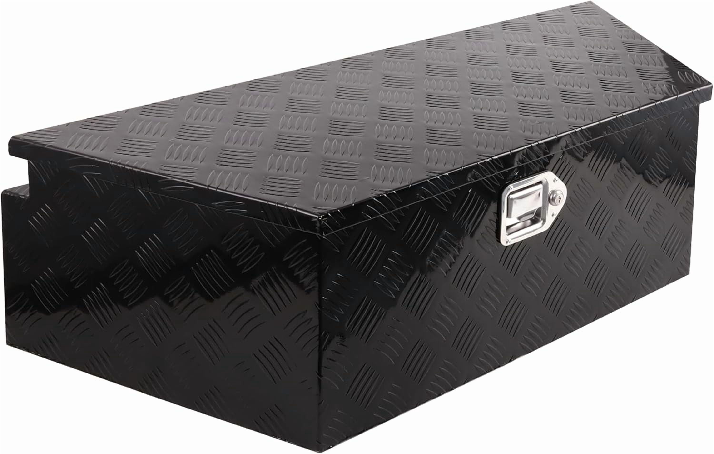 Trailer Tongue Tool Box, Aluminum Trailer Tool Box with Lock and 2 Keys, Heavy Duty Trailer Storage Box for Pickup Truck Bed, Black