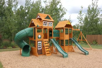 KidKraft Paramount Wooden Swing Set / Playset with Tunnel, Slides and Kitchens