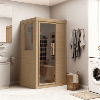 BaPiPro 3x5 FT Infrared Sauna for Home 1 to 2 Person Compact Indoor Spa Room with 4 Infrared Heaters, Canadian Hemlock Wood, Chromotherapy, Bluetooth Speaker