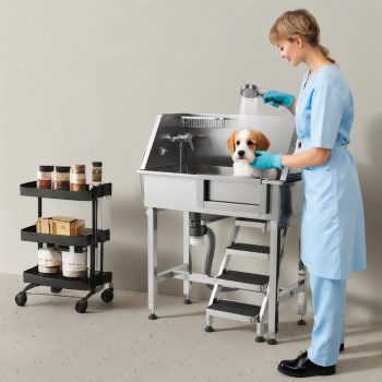 34 in Dog Washing Station Stainless Steel Pet Grooming Tub with Shower and Faucet for Small Pets