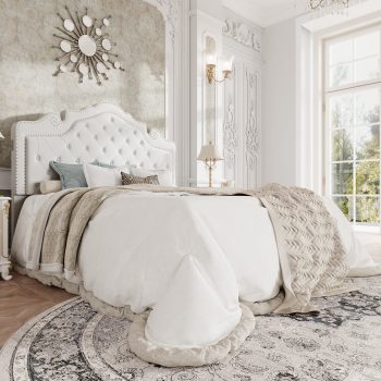 Amolife Bed Frame with Adjustable Crown-Shaped Headboard, Upholstered Platform Bed, No Box Spring Required