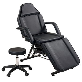 Massage Salon Tattoo Chair with Two Trays Esthetician Bed with Hydraulic Stool, 3-Section Facial Bed Table, Adjustable Beauty Barber Spa Beauty Equipment, Black