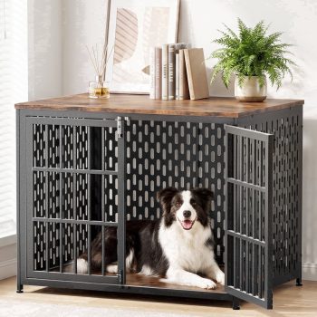 TIME RAY 42" Dog Crate Furniture, Heavy-Duty Metal Dog House, Decorative Pet House that Doubles as an Indoor Side Table