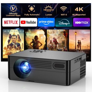 [Built-in Apps] Projector with WiFi and Bluetooth,3000 Brightness, 4K movie projectors with AI Auto Focus, Portable Smart projector (Black)