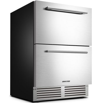 BODEGA 24in Double Drawer Beverage Refrigerator 149 Cans with Temperature Adjustment for Under Counter Built-in & Freestanding, Weather Proof Dual Zone Wine Cooler Fridge Indoor and Outdoor
