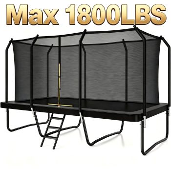 8x14 FT Rectangle Trampoline, Outdoor Square Gymnastics Trampoline with Safety Enclosure Net, Heavy Duty Recreational Trampoline for Kids Adults Backyard Play