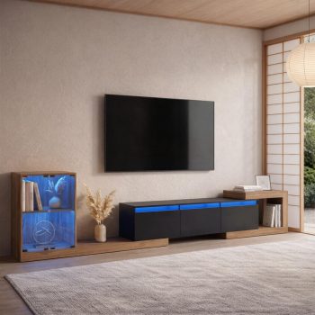 Advwin Extendable TV Stand for 75"-110" TVs, Modern Adjustable Length TV Console with LED Light, Cabinet, 2 Drawers & Media Storage, Entertainment Center for Living Room Bedroom
