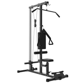 QinaQin Lat Pulldown Trainer with High and Low Pulley Stations, Multi-Functional Cable Trainer with Adjustable Leg Support, Suitable for Full-Body Training and Back Exercises In Home Gym