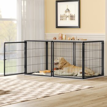 EHANCIS Large Dog Crate 64 Inch, Heavy Duty Metal Wire Kennel Indoor with Secure Locking Door, Rustproof Anti-Scratch Coating, Easy Tool-Free Assembly, Black