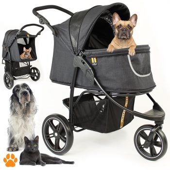 My Duque Pet 3-Wheel Stroller- For Dog, Cat & Pets Up To 33 lbs - Black