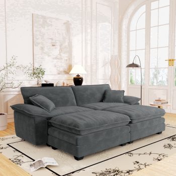 Muumblus Comfy Modular Sectional Sofa with 2 Ottoman, Deep Seat 80.5" Modern Oversized Corduroy Cloud Couch, Fluffy Deep Seat Chaise Lounge Sleeper Sofa for Living Room Apartment