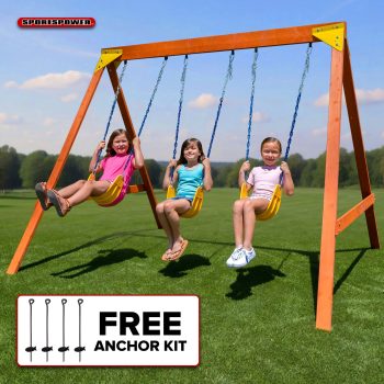 Sportspower Brooklyn Wooden Swing Set with 3 Swings, Great for Kids Aged 3-8