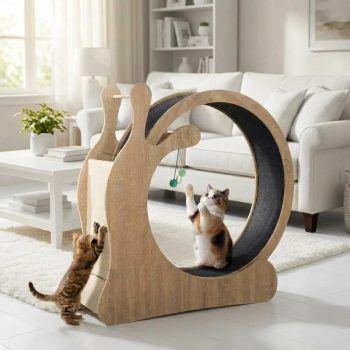 Cat Exercise Wheel - 95cm Large Cat Treadmill for Indoor Cats, Silent Wooden Cat Running Wheel with Removable Carpet & Scratching Board, Professional Cat Gym for Weight Loss & Activity