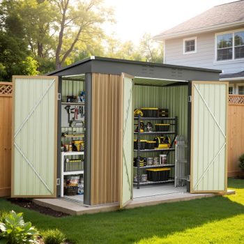 Patiowell 8x4FT Outdoor Metal Storage Shed with 3 Doors, Heavy-Duty Steel Garden Tool Shed, Weather-Resistant Utility Cabinet for Patio, Yard