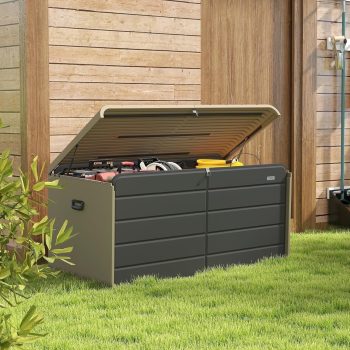 Domi Outdoor 260 Gallon Resin Deck Box, Waterproof and UV-Resistant, Large Outdoor Lockable Storage Bin for Patio Cushions, Pool Supplies, Garden Tools, and Delivery Storage