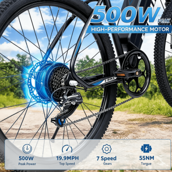 26 Inch Electric Bike for Adults, 500W Peak Motor, 19.9 mph Top Speed, Removable 36V12Ah Battery, 7-Speed Electric commuter Bike for Commuting, Shopping,UL2849