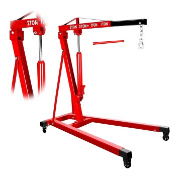 2 Ton Hydraulic Engine Hoist, 4400 LBS Red Shop Crane with Adjustable Boom & 360 Casters, Heavy Duty Non-Folding Engine Lift for Garage Auto Repair