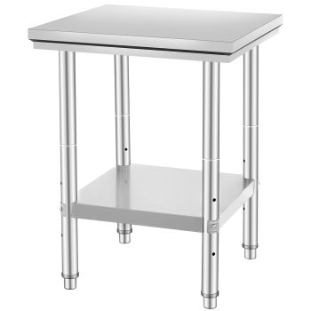 KFFKFF 24 x 24 x 31 Inch Durable Stainless Steel Work Table, Up to 700 lbs, Robust Metal Prep Table with Adjustable Feet for Commercial Kitchen, Garage