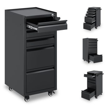 Fesbos 5-Drawer Rolling Tool Chest, Lockable Metal Cabinet with Wheels & Ball-Bearing Slides, Industrial Mobile Tool Storage Cart for Garage, Workshop, Mechanic