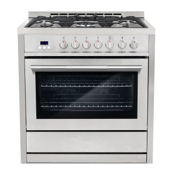 Commercial Style 36. in. 3.8 cu. ft. 5 Burners Dual Fuel Range, Convection Oven, Textured Grip Handle in Stainless Steel