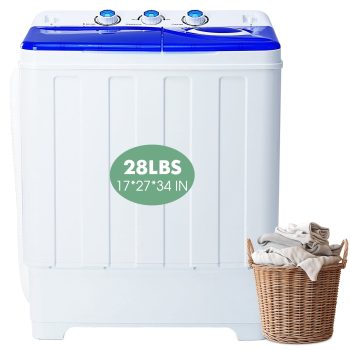 Dawmilon Portable Twin Tub Washing Machine, 28 lb Capacity with Drain Pump, Compact Washer for Apartments, Dorms & RVs