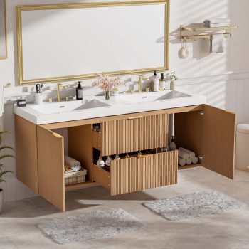 60" Bathroom Vanity with Sink Combo, Floating Double Sink Bathroom Vanity with 4 Drawer, MDF Storage Cabinet with SMC Resin Top, Wall-Mounted Bathroom Vanities ()