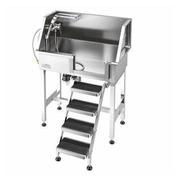 34" Dog Grooming Tub, Stainless Steel Pet Washing Station, Professional Dog Bath Sink with Shower, Non-Slip Stairs, Easy-Clean Design for Small Pets & Cats (Right Door)