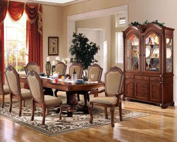 ACME Traditional 10-Piece Solid Wood Dining Table Set with 1 Dining Extendable Table, 6 Side Chairs, 2 Arm Chairs and 1 Hutch&Buffet (Cabinet), Set for 8 Persons