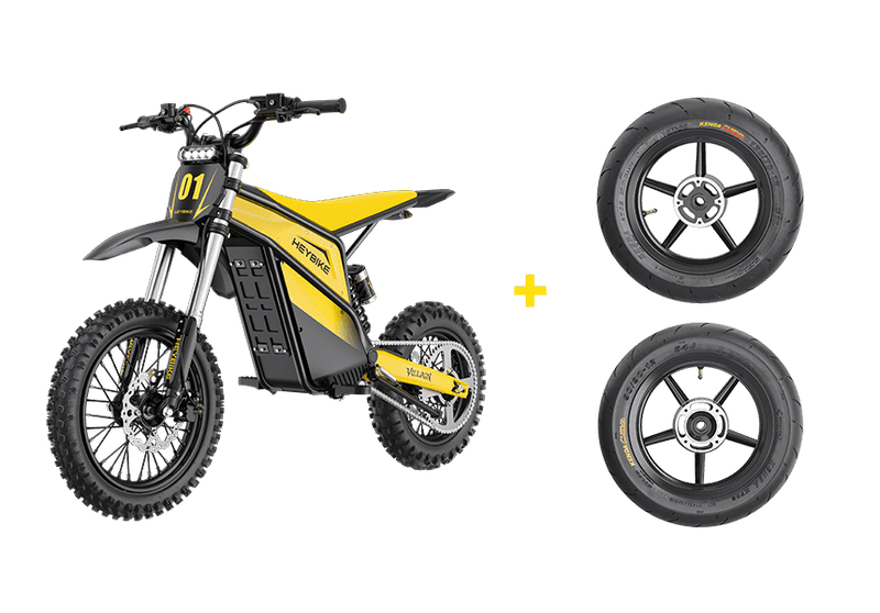 Heybike Villain Electric Dirt Bike for Adults, 52V 26AH Battery Ebike, 14"/12" Fat Tire Electric Motorcycle for Teens, UL 2849