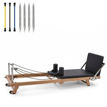 Foldable Pilates Reformer Machine for Home Gym, 75" Wood-Grain Frame for Adults