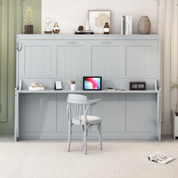 Mintazer Wall Murphy Bed with Desk & Hydraulic Lift, Multifunctional Foldable Desk Bed for Small Spaces Apartments