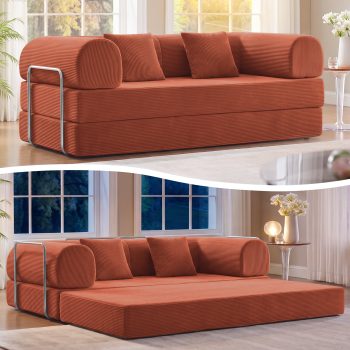 COOLHUT Convertible Boneless Sofa Bed, Folding Corduroy Sofa Couch, No Assembly Floor Sleeper Sofa Couch for Living Room