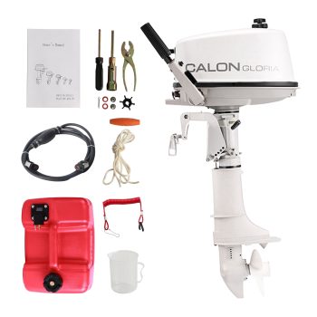 2 Stroke 5HP Calon Outboard Motor with Fuel Tank, 103cc Heavy Duty Short Shaft Fishing Boat Engine with Water Cooling System & CDI Ignition System for Inflatable Boat Kayak Canoe Sailboat