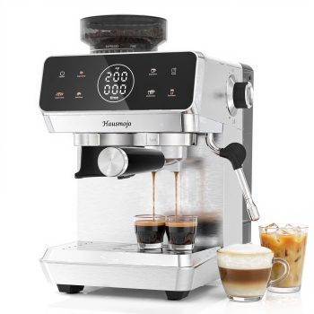Hausmojo CM1620 Espresso Machine with Grinder and Frother, 20Bar Pump, Cold Brew, Latte & Cappuccino, Stainless Steel