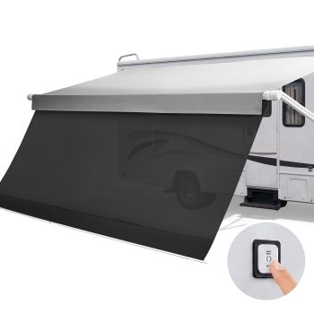 VEVOR Motorized RV Awning Complete Kit & Sunshade Screen, 18.06FT Electric Retractable RV Awning with Aluminum Alloy Frame & Waterproof Fabric, Outdoor Camping Trailer Awnings Fit Most RVs(18FT Type)