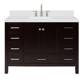 DKB Beckford 48-Inch Bathroom Vanity with Sink — Single Sink Bathroom Vanity, 1.5" Edge Carrara Quartz Countertop, Solid Wood, 2 Soft-Close Doors, 9 Dovetail Drawers