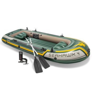 Open Box Intex Seahawk 4, 4 Person Inflatable Boat Raft Set with Oars & Air Pump