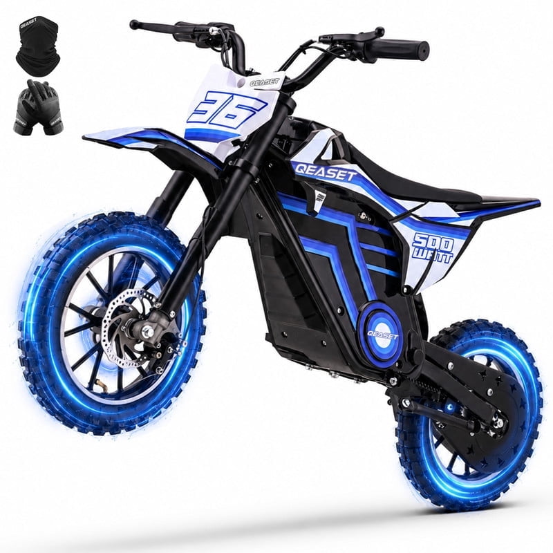 QEASET 36V Electric Dirt Bike, 500W Motorized Mini Dirt Bike with Dual Suspension, Disc Brakes, 17 MPH Max Speed, Electric Off-Road Motorcycle for Boys Girls Ages 8-14