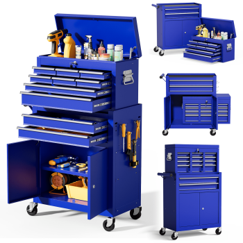 ZBOM 24.2 inch 10-Drawer Rolling Tool Chest, Sliding Metal Drawer Rolling Tool Storage Cabinet, Removable Toolbox Organizer for Workshop, Garage
