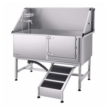 Dog Washing Station Stainless Steel, 62" Pet Grooming Tub w/Ramp, Filter, Showerhead - Large & Medium Dog Bathtub, Right Door
