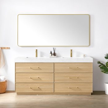 Turin 72" Double Sink Bath Vanity in Dark Oak with White Composite Stone Top
