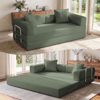 Exnote 78" Convertible Sofa Bed, 5-in-1 Corduroy Futon Pull Out Couch, No Assembly Boneless Sleeper Sofa for Living Room & Bedroom