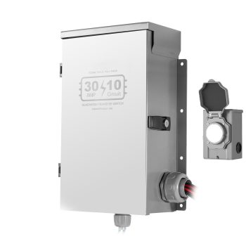 30 Amp 10 Circuit Prewired Generator Transfer Switch Kit, 7500W Double-Throw Manual Switch with NEMA L14-30P Power Inlet Box & Watt Meter, NEMA 3R Standard