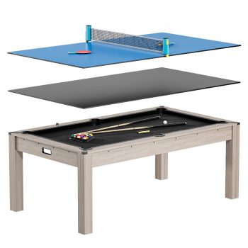 7FT 3-in-1 Pool Dining and Table Tennis Combo Table with Accessories, Multi-Game Billiard Table with Balls Cues Ping Pong for Game Room