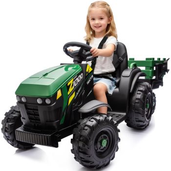 Hikiddo 24 Volt Ride on Toys, Kids Electric Ride On Tractor with Trailer