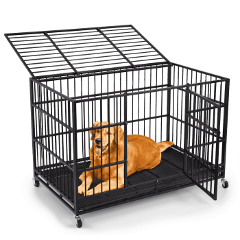 CAMMOO 48" Heavy Duty Dog Crate Cage with 4 Lockable Wheels, Escape Proof Dog Kennel with Removable Tray for Indoor Outdoor, Maximum Weight Capacity 200 lbs