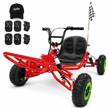 Zyliathor 63cc Gas-powered off-road Go Kart, 2-stroke Engine, Pull Start, Rear Hydraulic Disc Brake, 4.10-6 Tires-Red