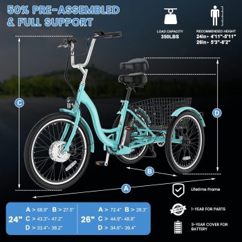 MOONCOOL Electric Trike for Adults w/ Rearview Mirror kit, 700W Peak Motor 10.4Ah battery, / 7 Speeds 3 Wheels Low Step Through Unisex Electric Trikes, 35-60Miles