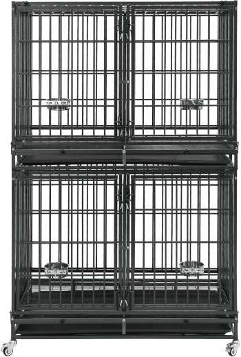 Homey Pet 43 Inch Two Tiers Dog Crate Cage Kennel with Divider, Stackable Heavy Duty Dog Crate for Large Dogs, Escape Proof Indestructible Dog Kennel Indoor with Removable Tray, Lockable Wheels