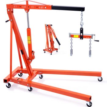 KFFKFF Engine Hoist,2 Ton 4400 LBS Folding Hydraulic Engine Lifter,Foldable Shop Crane for Motor Repair, Weight Lifting & Loading, Includes Crane Leveler,Red